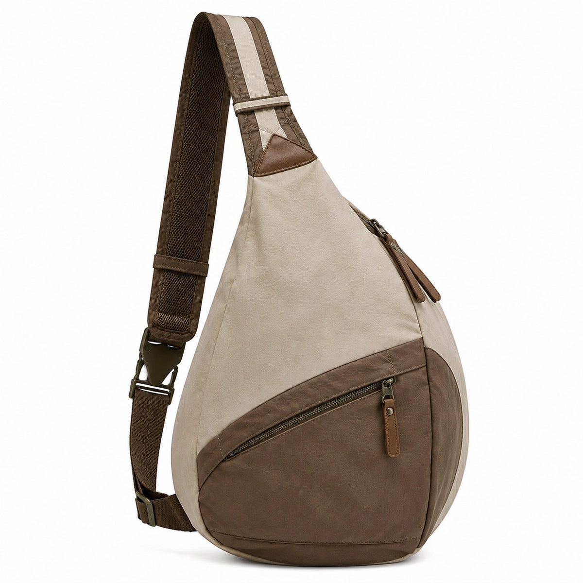 Borsa a tracolla taglia unica in similpelle beige/marrone con tasca zip
