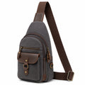 Borsa a tracolla monospalla 18 x 8 x 32 cm in tela grigio scuro e similpelle marrone con tasche multiple