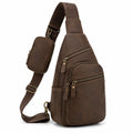 Borsa a tracolla 18 x 8 x 32 cm in similpelle marrone con tasche multiple