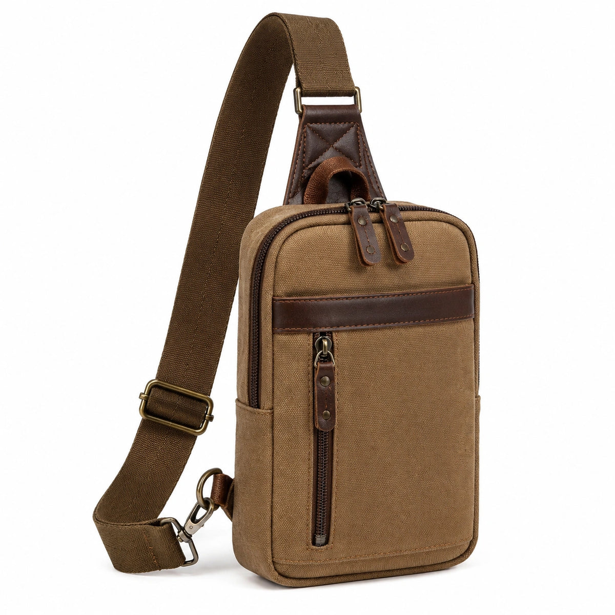 Borsa a tracolla 18 x 8 x 31 cm in tela kaki con inserti marroni stile vintage per uso quotidiano