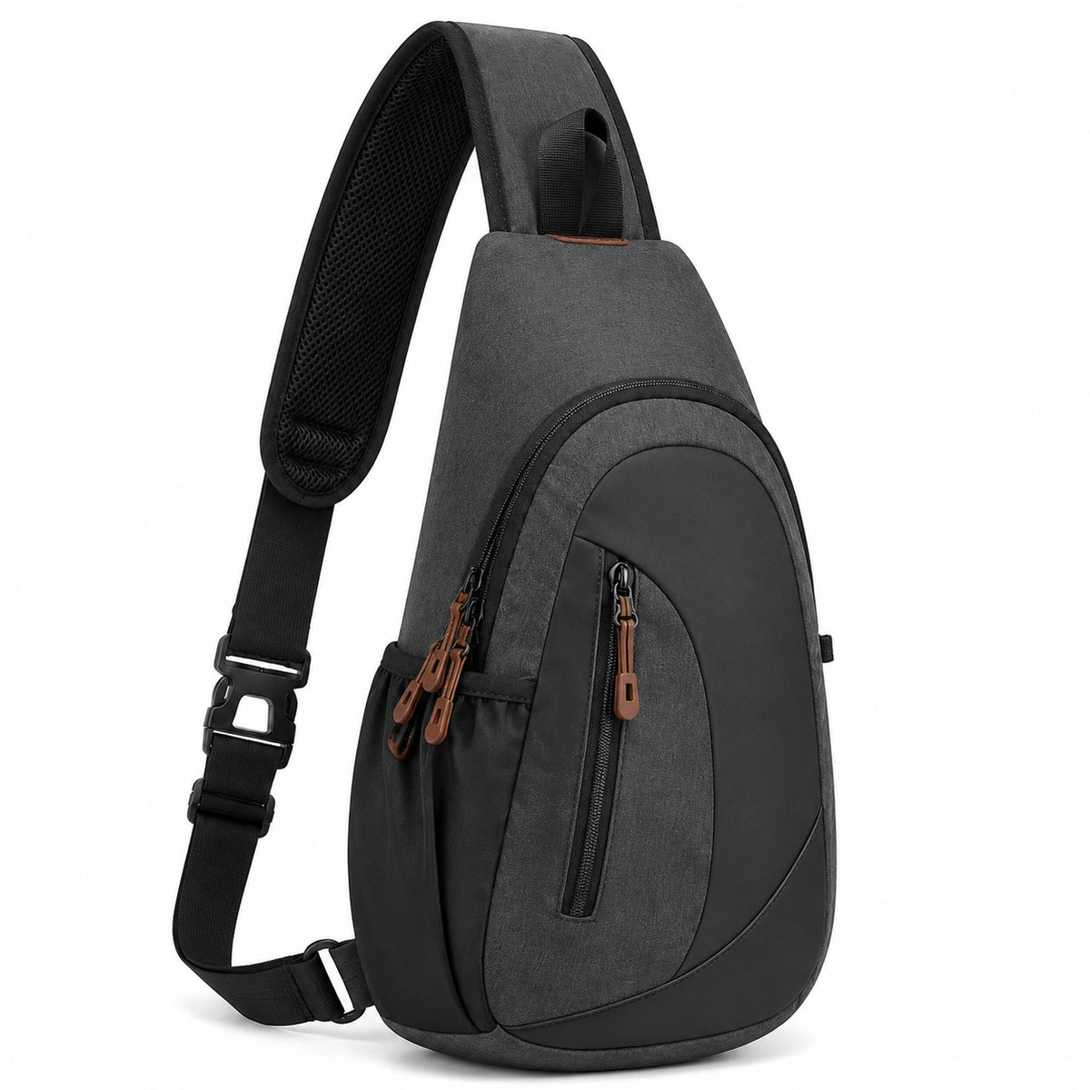 Borsa a tracolla 18 x 8 x 32 cm in tessuto sintetico nero/grigio con tasche multiple
