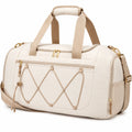Borsone da viaggio 48 x 24 x 28 cm in tessuto sintetico beige con tracolla regolabile e tasche multiple