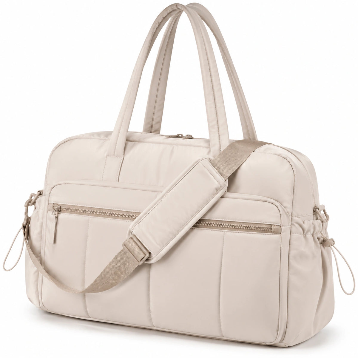 Borsa sportiva 45 cm in tessuto sintetico beige con tracolla regolabile e tasche con zip