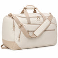 Borsone 50 x 25 x 28 cm in tessuto beige per viaggio e sport con scomparti e tracolla regolabile
