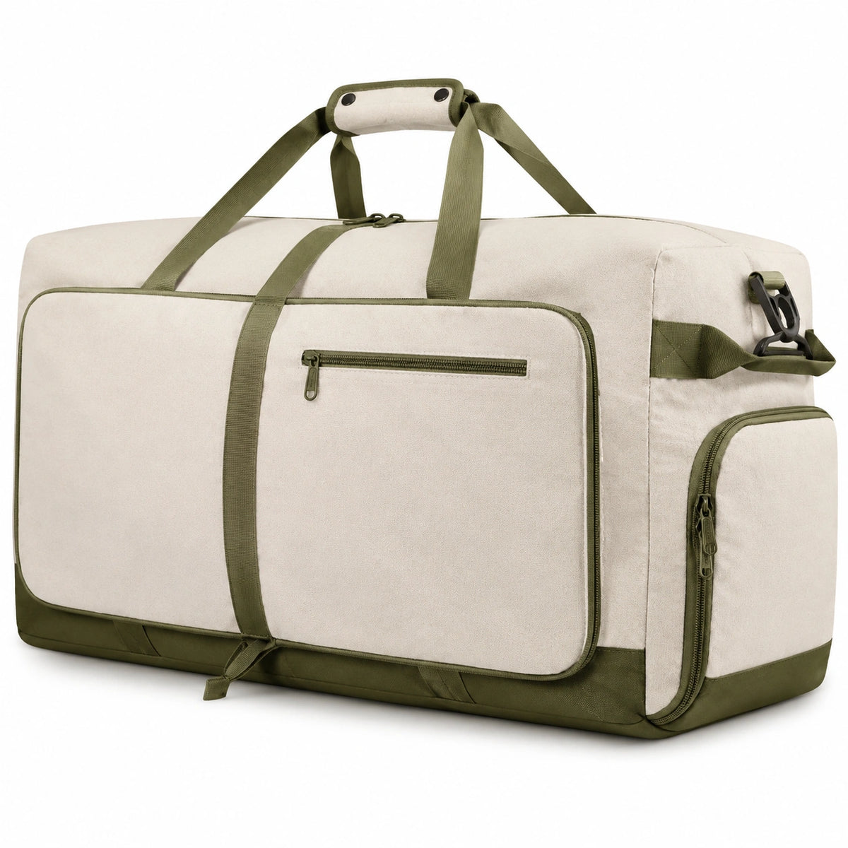 Borsone da viaggio 55 cm in tessuto beige e verde - capiente con tasche