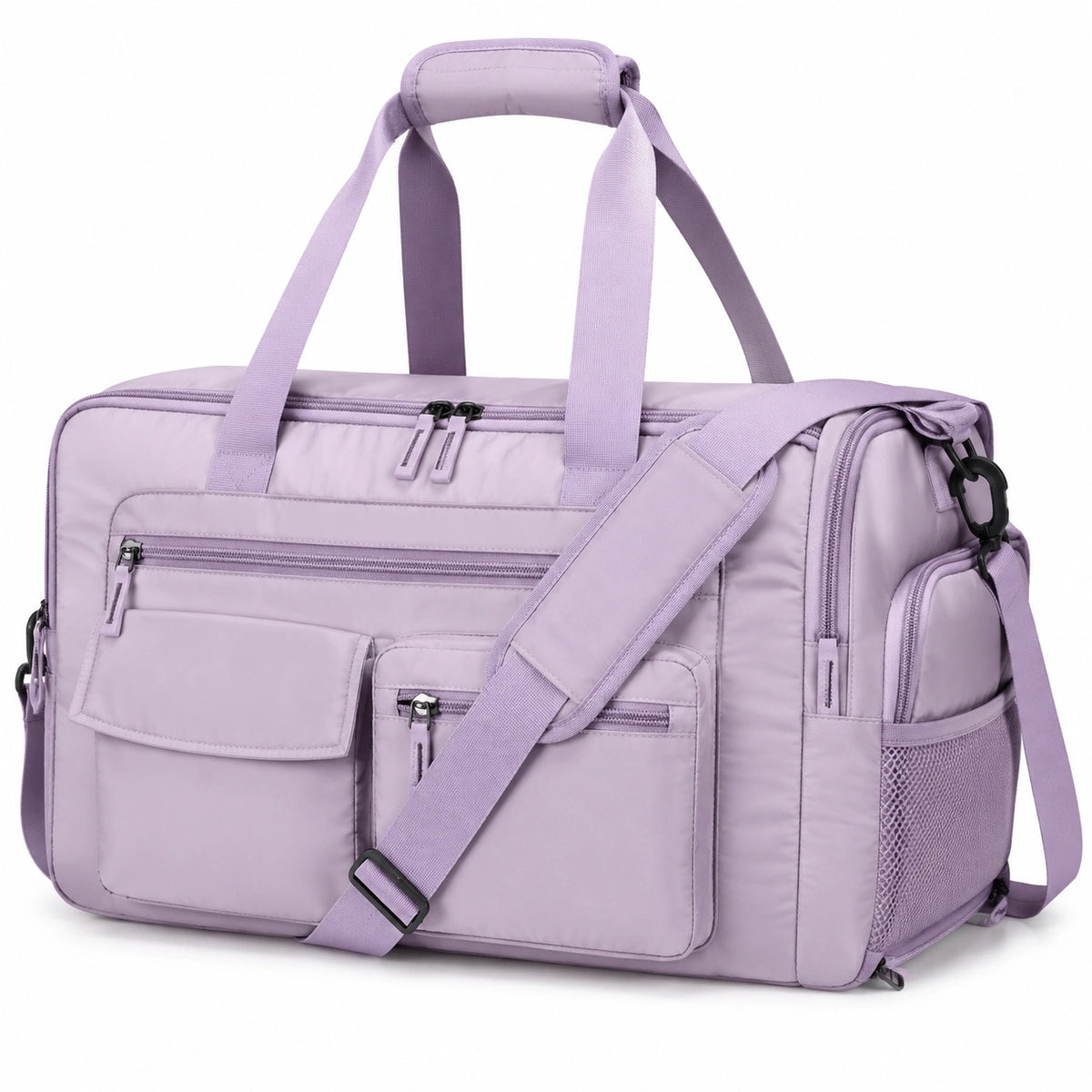 Borsa da viaggio 45 x 25 x 30 cm in tessuto sintetico lilla con tasche e tracolla