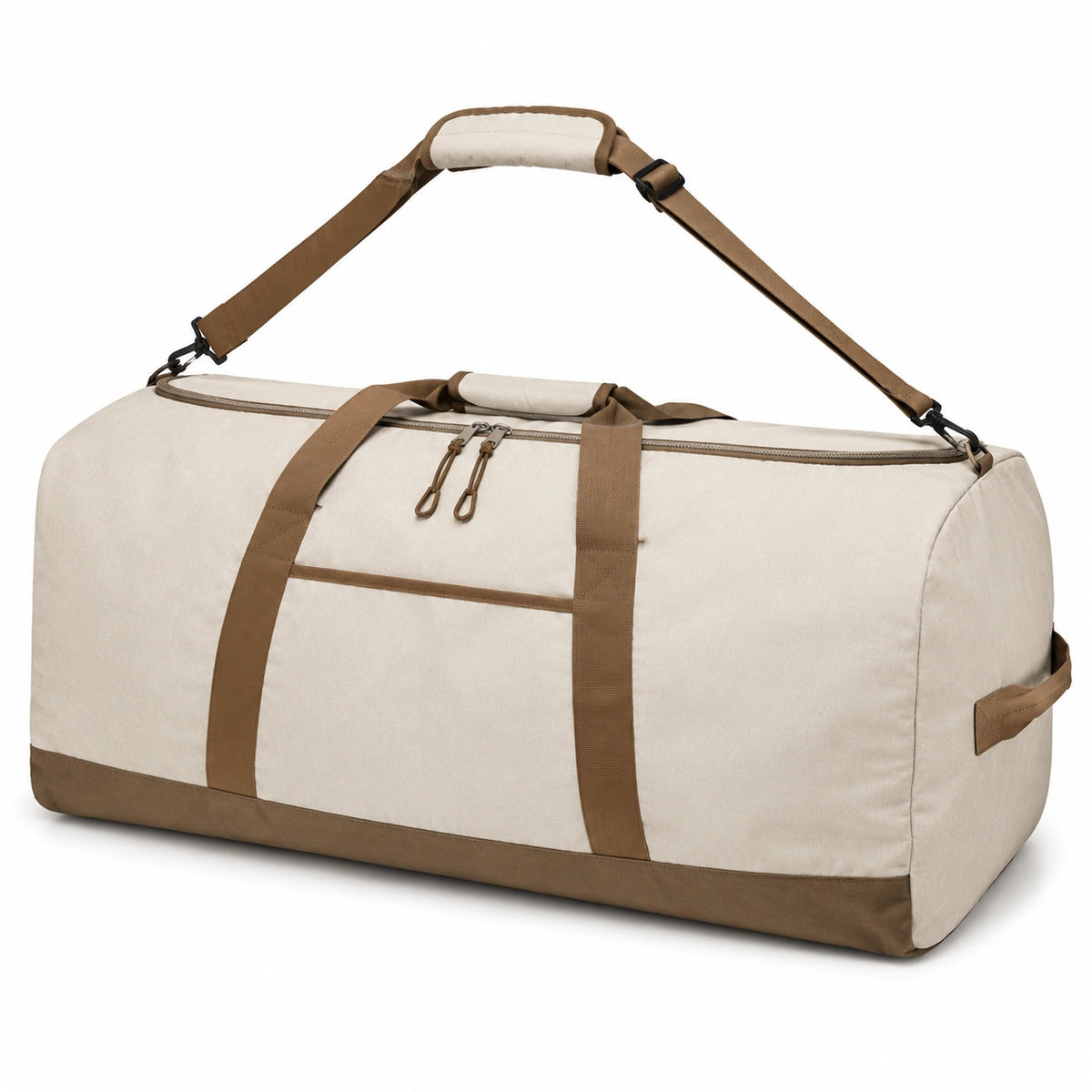 Borsone da viaggio 55 cm in tessuto beige e marrone con tracolla regolabile