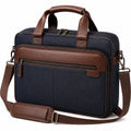 Borsa portadocumenti 40 x 30 x 10 cm in tessuto sintetico blu e similpelle marrone con tracolla