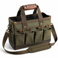 Borsa portautensili 35 x 18 x 28 cm in tela verde con tasche esterne a mano e tracolla