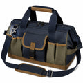 Borsa portautensili 40 x 18 x 28 cm in tessuto blu navy e verde oliva con tracolla regolabile