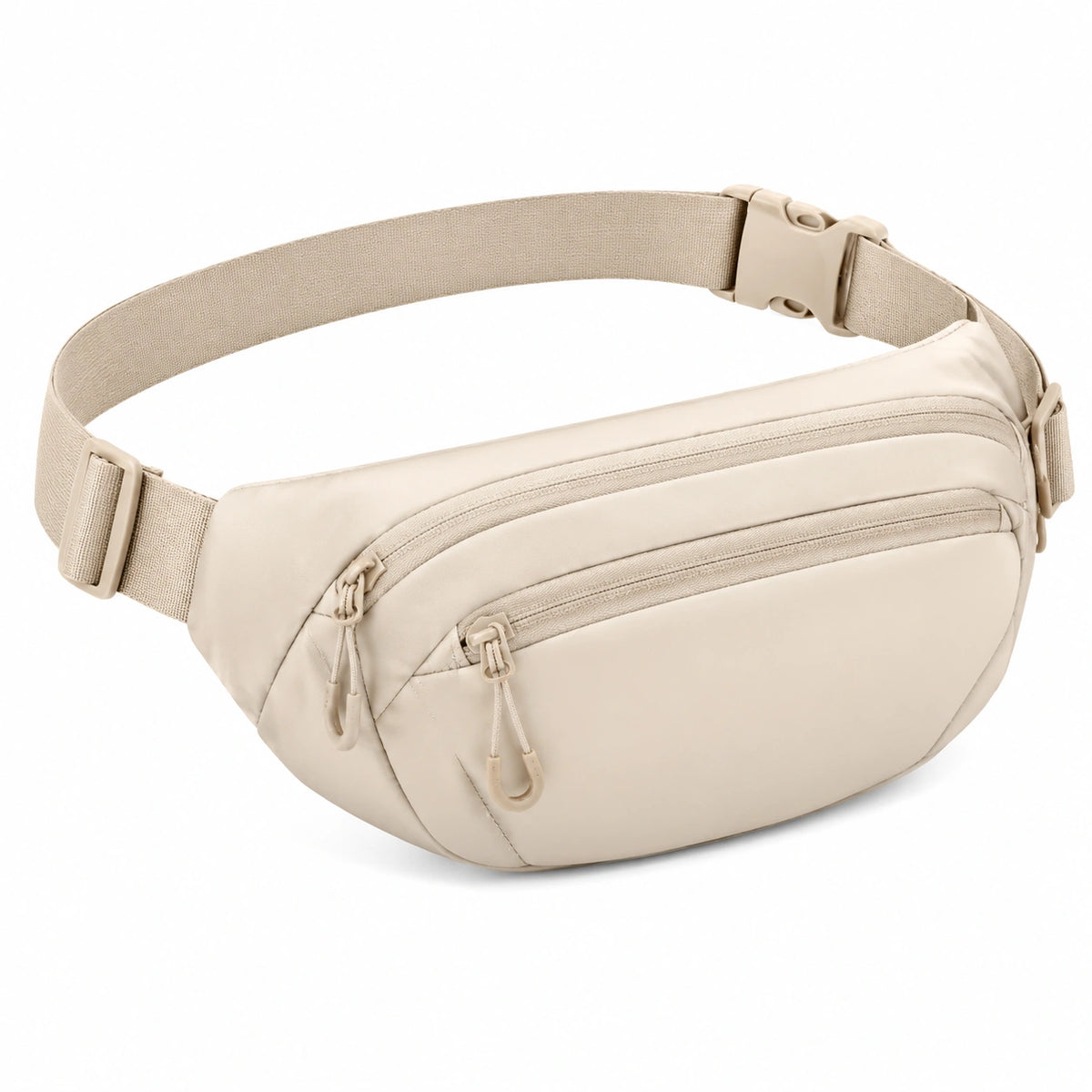 Marsupio 30 x 15 cm in tessuto sintetico beige con cintura regolabile e tasche con zip