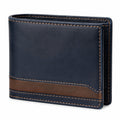 Portafoglio uomo 12 x 9.5 cm in similpelle blu navy e marrone stile bifold
