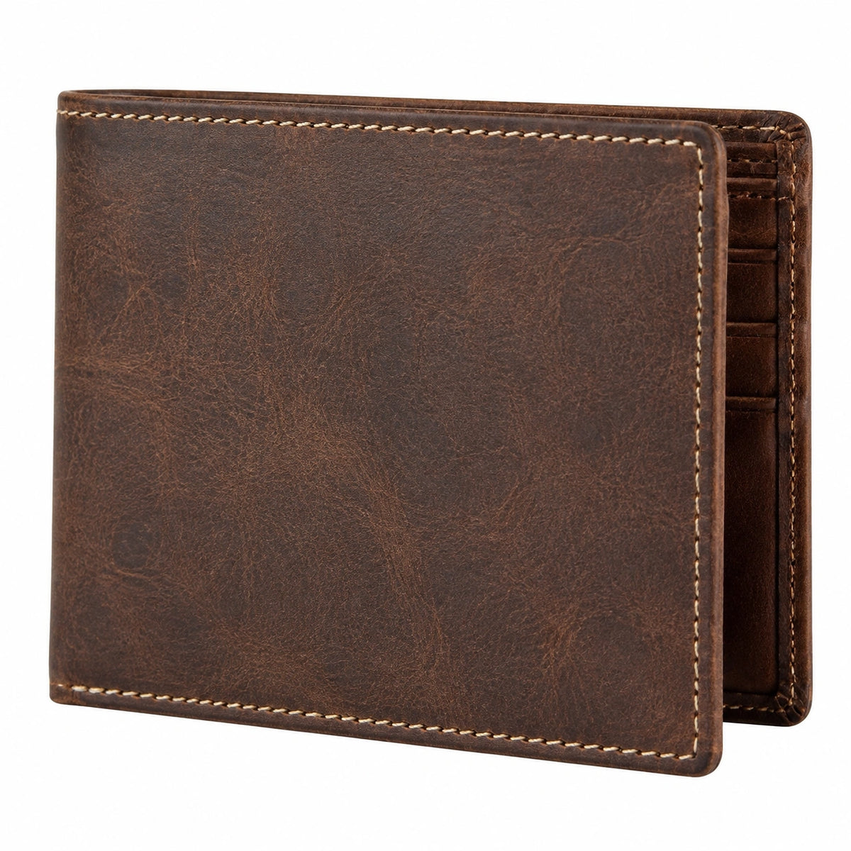 Portafoglio 12 x 9.5 cm in pelle marrone - bifold con scomparti per carte