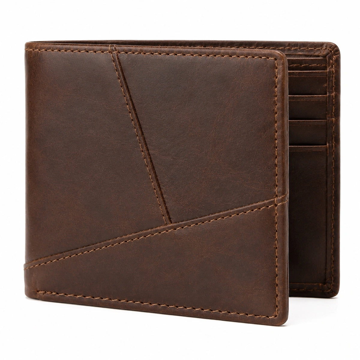 Portafoglio pieghevole 12 x 9 x 2 cm in pelle marrone con scomparti per carte