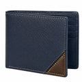Portafoglio da uomo 12 x 9 cm in pelle blu navy e marrone - pieghevole con scomparti per carte