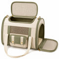 Borsa trasportino per animali 45 x 28 x 30 cm in tessuto beige/verde con rete ventilata e tasca frontale