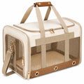Trasportino per animali 45 x 30 x 30 cm in tessuto beige e marrone con rete e tracolla