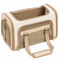 Borsa trasportino per animali 45 x 28 x 30 cm in tessuto beige con rete e tracolla