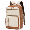 Zaino 30 x 16 x 42 cm in tessuto beige e similpelle marrone per lavoro e viaggio