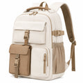 Zaino 30 x 18 x 42 cm in tessuto sintetico beige e marrone con tasche multiple per scuola e viaggio
